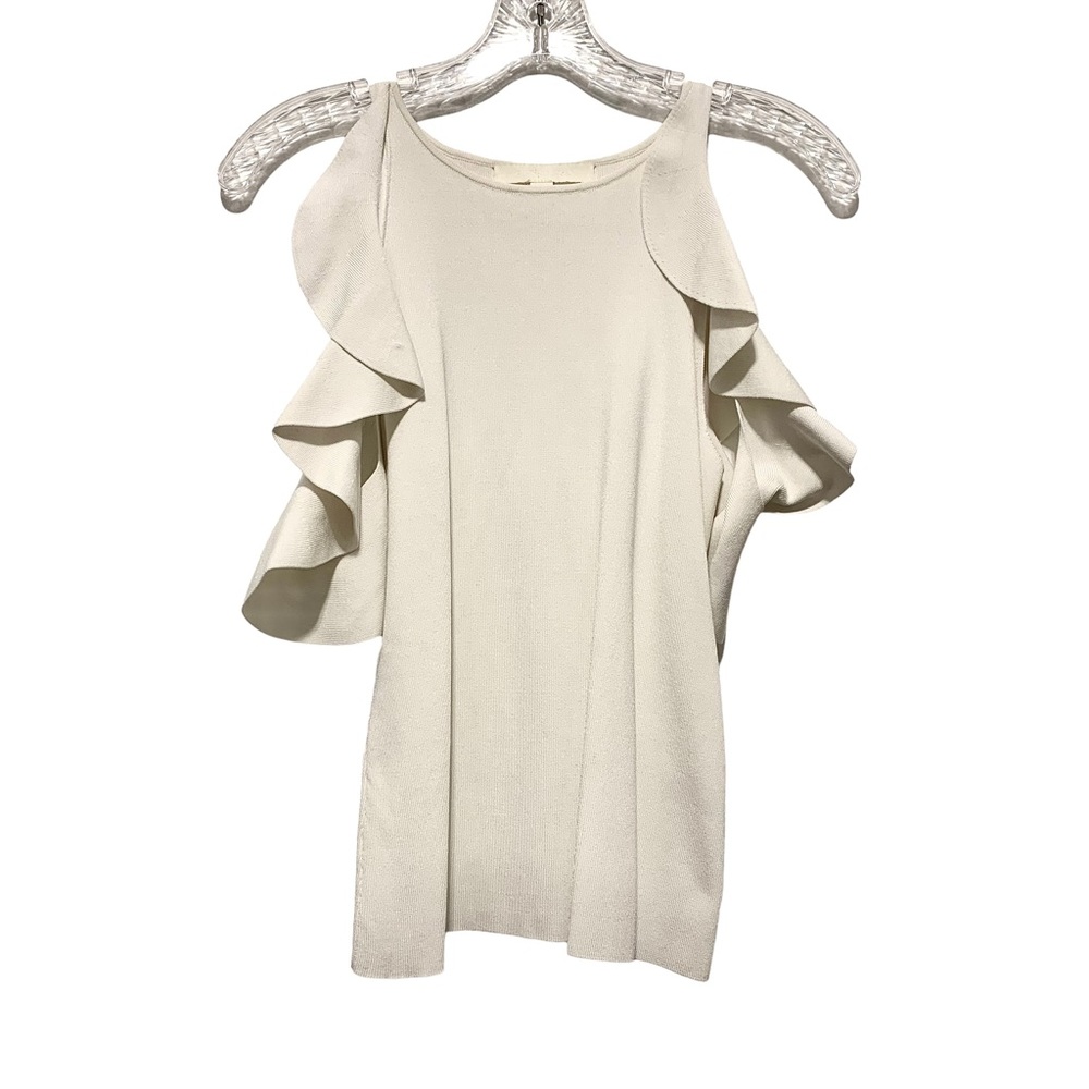 Jonathan Simkhai Hanging Ruffle Racerback Tank Top Ivory - Picture 4 of 11